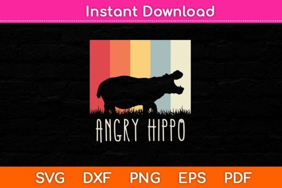 Angry Hippo - Vintage Embroidery Design