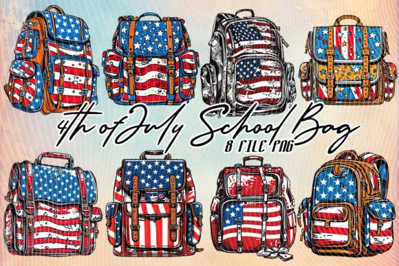 Celebrating Independence with School Bag Backpack 4th of July Clipart