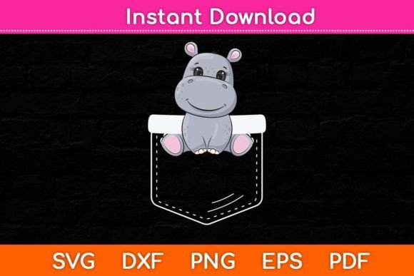 Hippo in Pocket: A Charming Embroidery Design