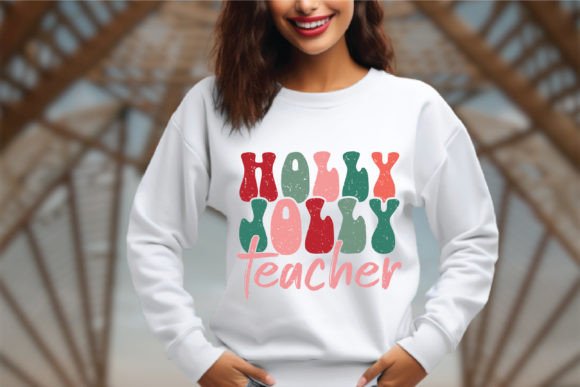 Holly Jolly Teacher Retro Design for Embroidery