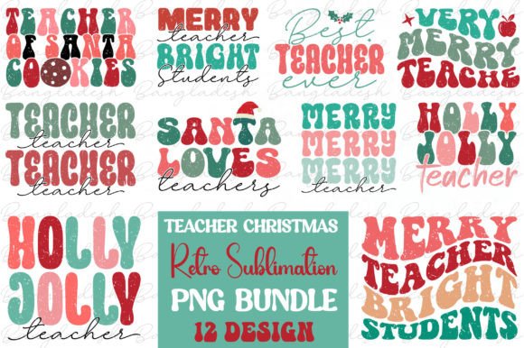 Retro Christmas Teacher Embroidery Bundle