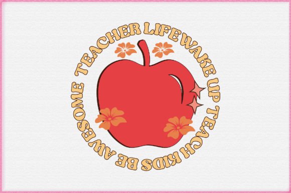 Teacher Apple Retro PNG for Embroidery